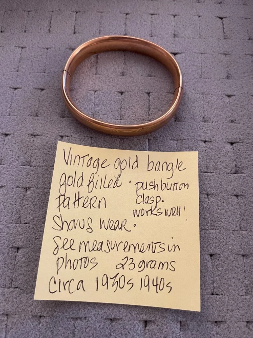 Vintage Gold Bracelet 1/20 12k Etched 23 grams Bangle 1940s Deco Mid Century